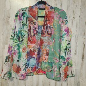 Lee Andersen size 1 Open Boho Artsy Chiffon Sheer Top Duster Top Kimono Floral